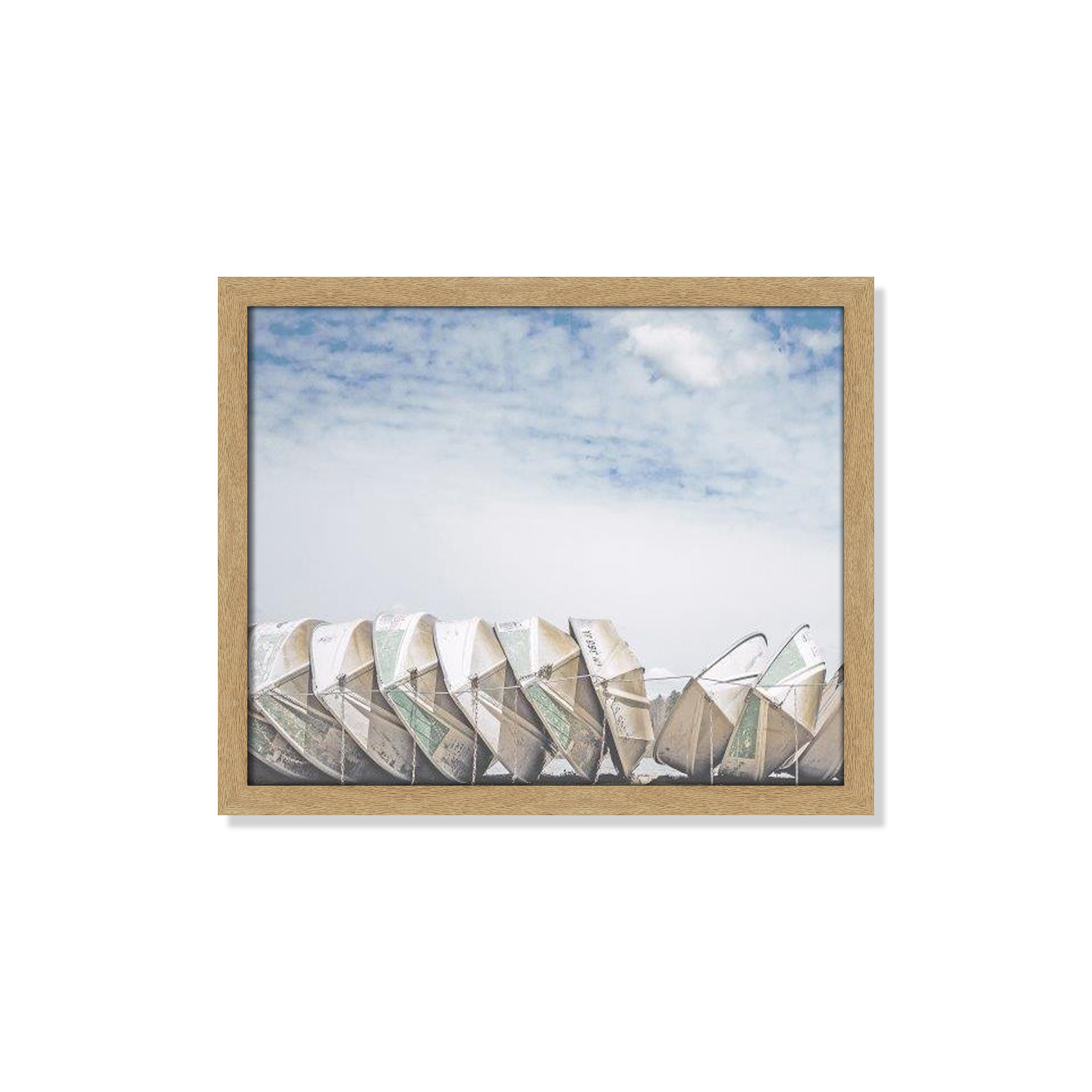 Wooden Boats Framed On Paper by Leah Straatsma Print, 16" H x 19" W x 1.25" D, Natural