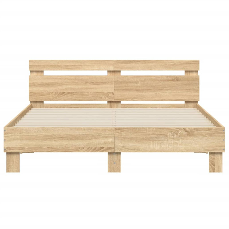 17 Stories Bed Frame With Headboard And LED , UK Small Double - 120 x 190 cm, Sonoma Oak
