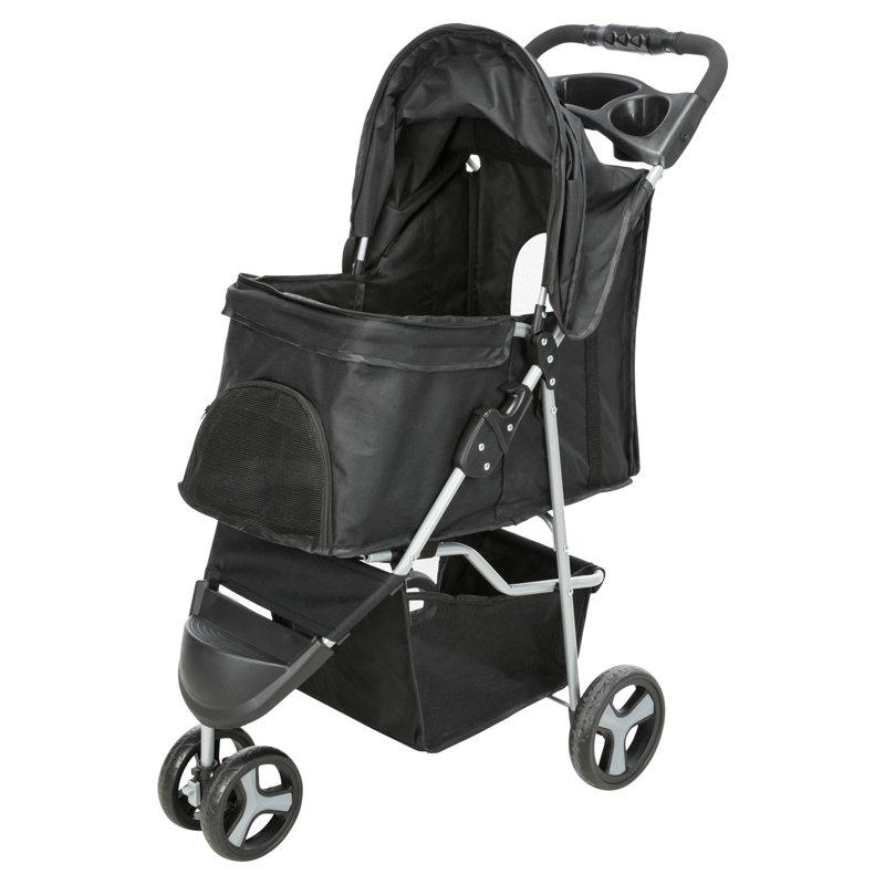 Black Foldable Pet Stroller with Weather Cover and Storage