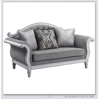 Causeuse Florian en tissu gris et blanc antique avec 3 coussins, alliant confort et élégance pour les espaces de vie modernes