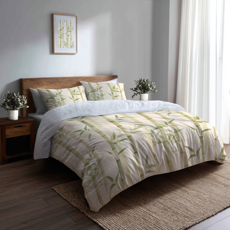 Ensemble de housse de couette Coastal Bed Of 3 - Green Bamboo Quiet, Housse de couette pour grand lit et 2 taies décor