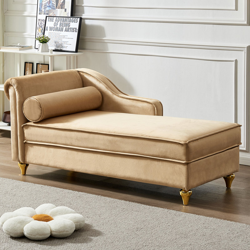 Chaise longue rembourrée Gaurik, Velours kaki