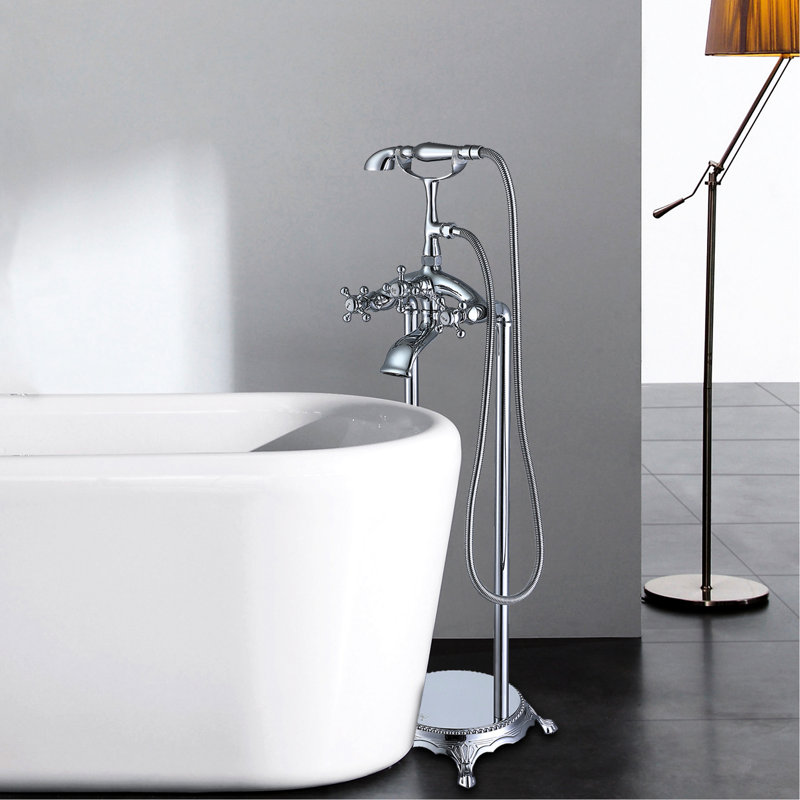 Robinet de baignoire autoportant avec douche à main - Métal, profondeur 40 po, largeur 10 po, hauteur, boîte de détail complète de 13 lb et instructions, jet de couverture complet pour chaque besoin, autoportant, Lb, 3,9 gal / min, emballage