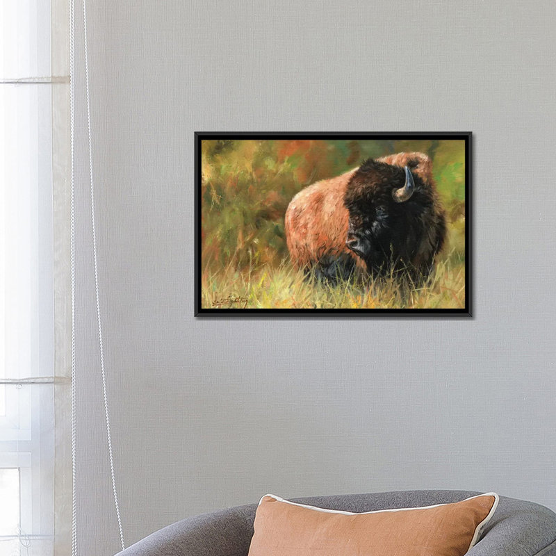 « bison i », impression sur toile, Toile avec cadre noir, Pas de tapis, H 32 po x l 48 po x P 1,5 po