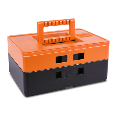2-Layer Lockable Folding Tool Box, 11.8" Plastic Portable Storage Toolbox with Tray Divider & Easy-Carry Handle