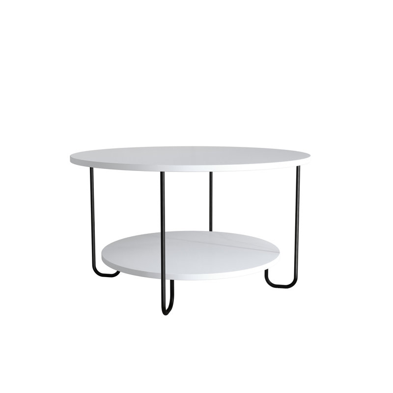 Corro Round Coffee Table with Storage Shelf, White