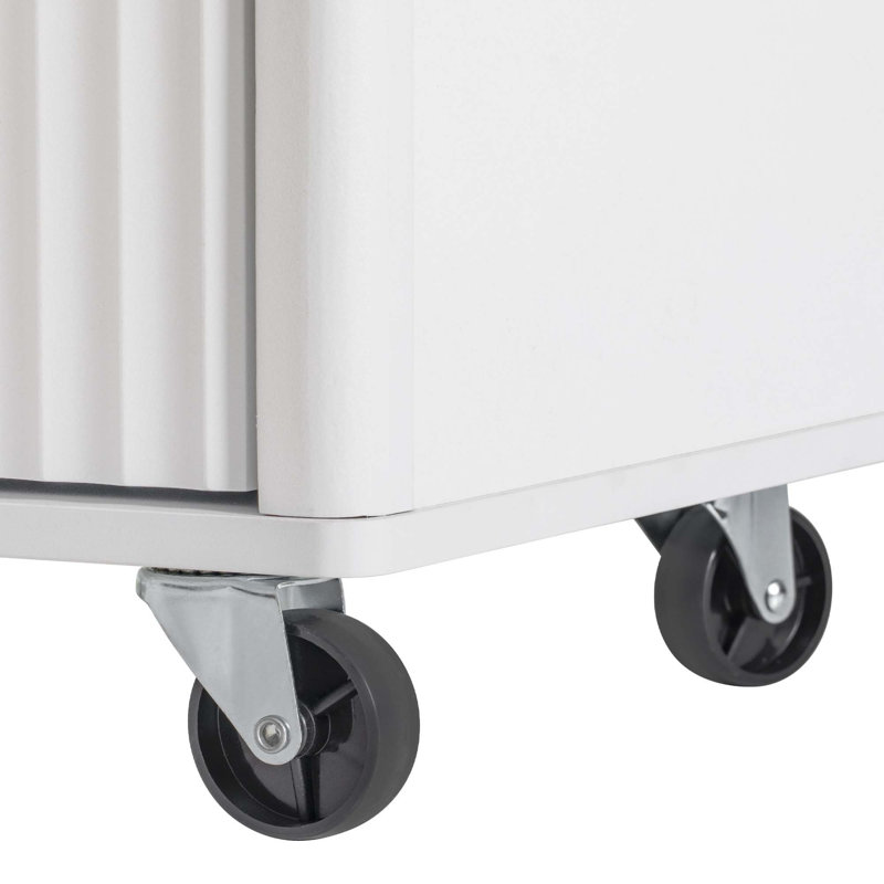 Îlot de cuisine cannelé polyvalent avec 2 abattants, prise de courant et grand rangement pour les cuisines modernes, Blanc