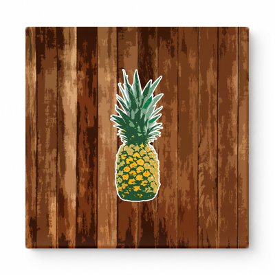 Ananas sur bois - art mural carré sur toile