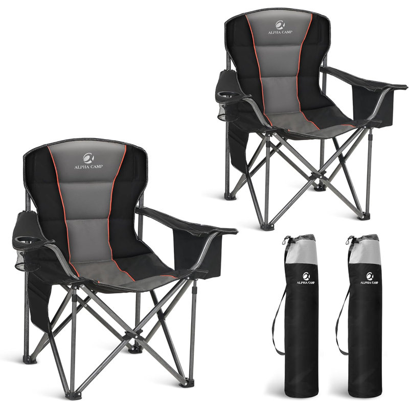 Folding Camping Chair Oversized Heavy Duty Padded Outdoor Chair With Cup Holder Storage And Cooler Bag,  Capacity, Thicken Oxford,2 Pack