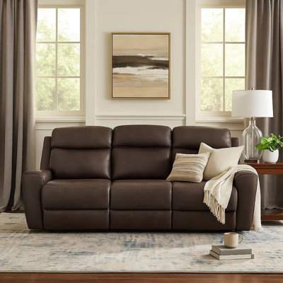 Akto Power Reclining Sofa, Gray Faux Leather, Drop Table Cup Holders