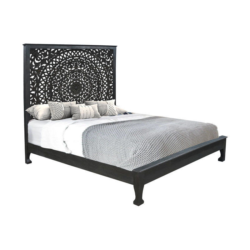 Aarohi Solid Wood Low Profile Standard Bed, King, Black