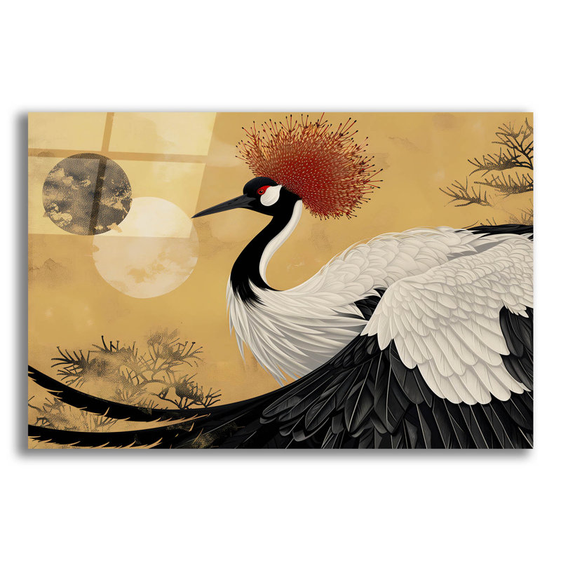 Art mural en verre épique «Japanese Red Crowned Crane» par Andreas Magnusson, H 16 po x l 24 po x P 0,2 po