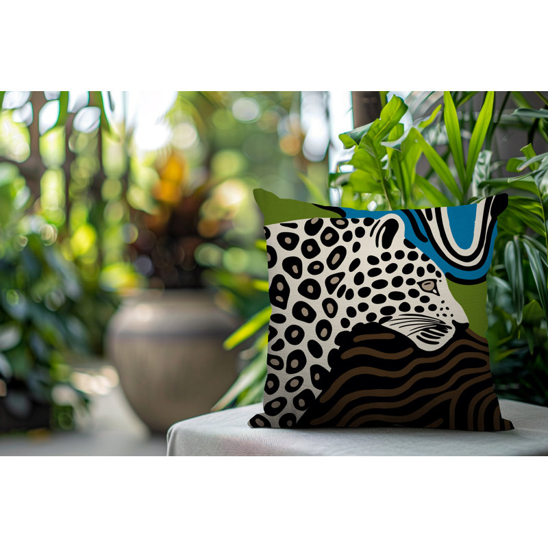 Oreiller carré réversible intérieur / extérieur Shiel Leopard, Carré 16 po, Turquoise