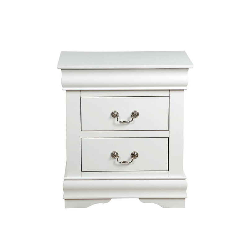 Table de chevet en pin massif blanc pour chambre à coucher - 2 tiroirs A Modern Chic