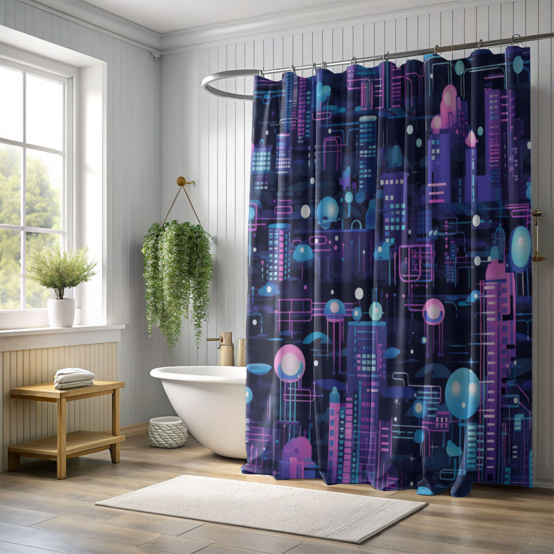 Rideau de douche Neon Skyline - Premium, H 74 po x l 71 po