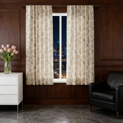 Linen Floral Curtains 63X63 Taupe Light Filtering French Country Back Tab Rod Pocket Farmhouse 2 Panels