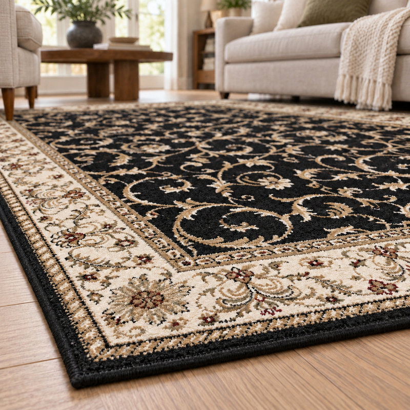 Tapis noir traditionnel Weisgerber 1599, Rectangle 7 pi 9 po x 11 pi