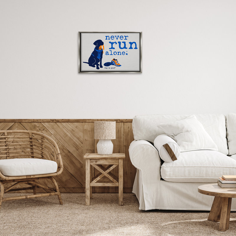 «Never Run Alone Dog», toile flottante encadrée noire par Dog Is Good, Cadre flottant gris lustré, H 17 po x l 25 po
