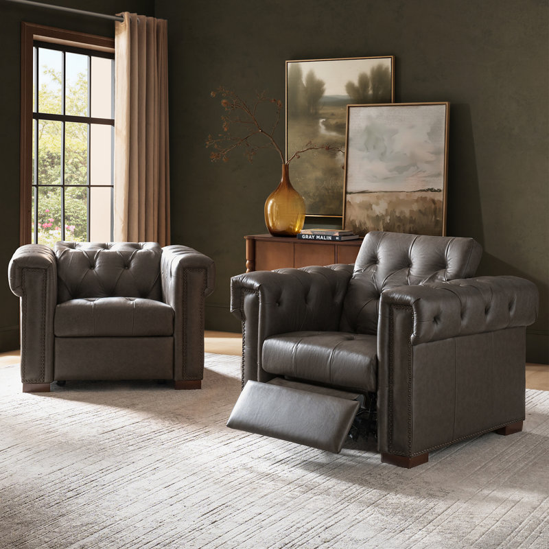 Fauteuil inclinable électrique en cuir véritable Salomon, Cacao