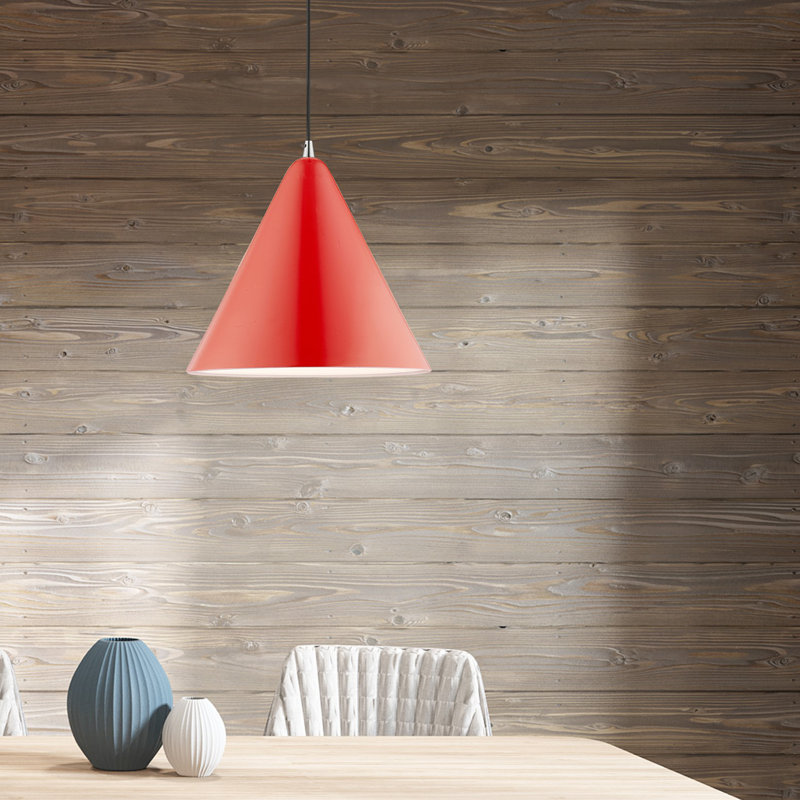 Luminaire suspendu conique à 1 lumière Oaklee, Rouge luisant, H 18 po x l 14 po x P 14 po