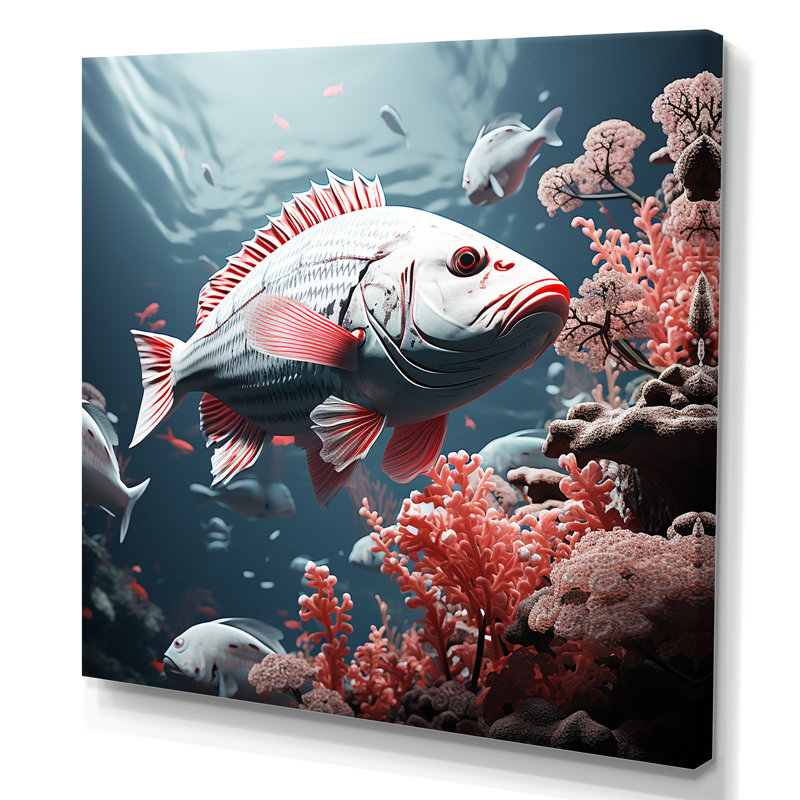 Danse de poissons monochrome rose et gris, Toile tendue, H 30 po x l 30 po x P 1 po