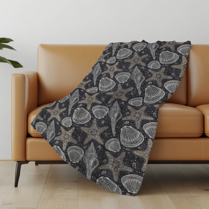 Addison Machine Washable Sherpa Shells Throw Blanket, Midnight
