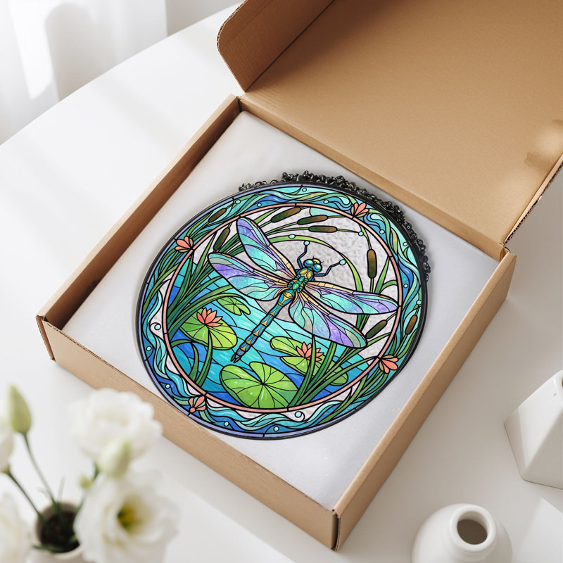Panneau de vitrail d'étang Dragonfly ， 7,8H, 7.8"H