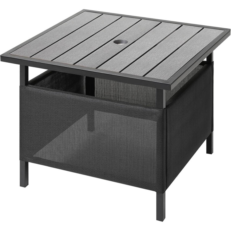 Adirondack Square Side Table With Umbrella Hole, Pool Composite Patio Table,HDPE End Tables For Backyard,Pool, Indoor Companion, Easy Maintenance & Weather Resistant
