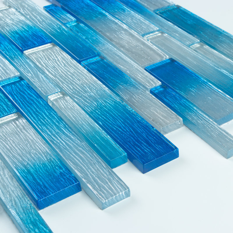 Carrelage mosaïque en verre de taille aléatoire, Argent / bleu véritable