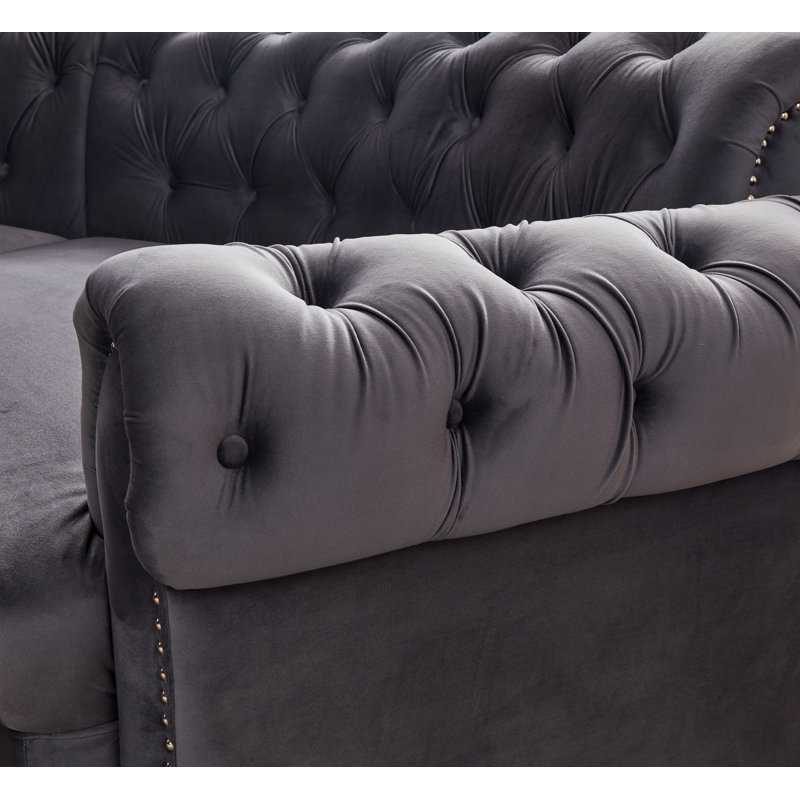 4 - Piece Upholstered Sectional, Gray Velvet