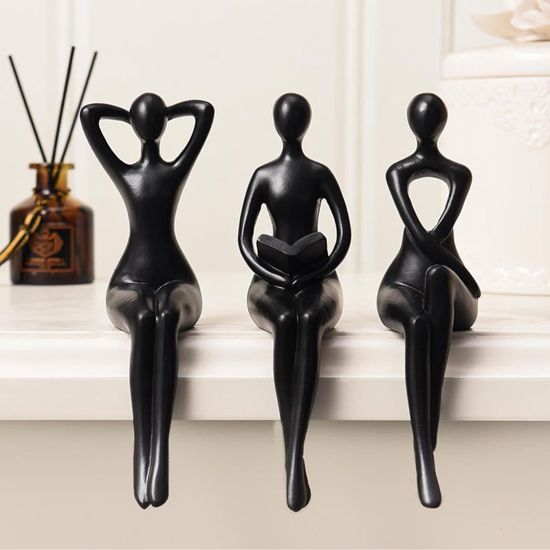 3 pièces de décorations de collection de tables de café noires, Noir