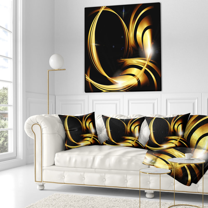 Conception abstraite dorée et chaleureuse fractale - coussin abstrait imprimé, 18 po x 18 po, Coussin décoratif