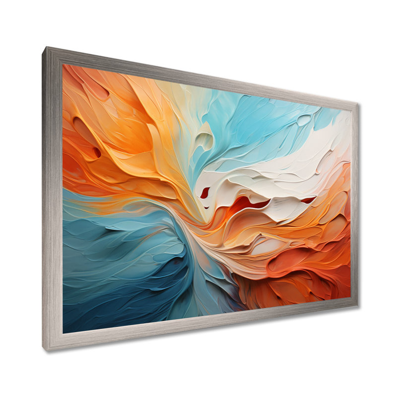 Teal Orange Bold Abstract Flow Collage I - Dams Wall Art, Silver Single Picture Framed, 34" H x 44" W x 1.5" D