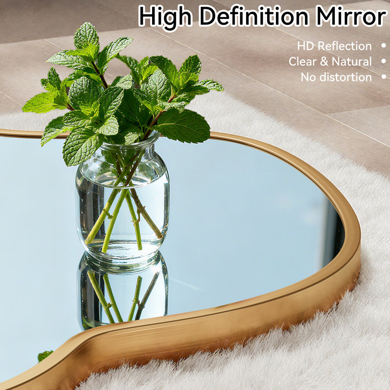 Irregular Shaped Metal Wall Mirror Asymmetrical Mirror, 43'' x 26'', Gold