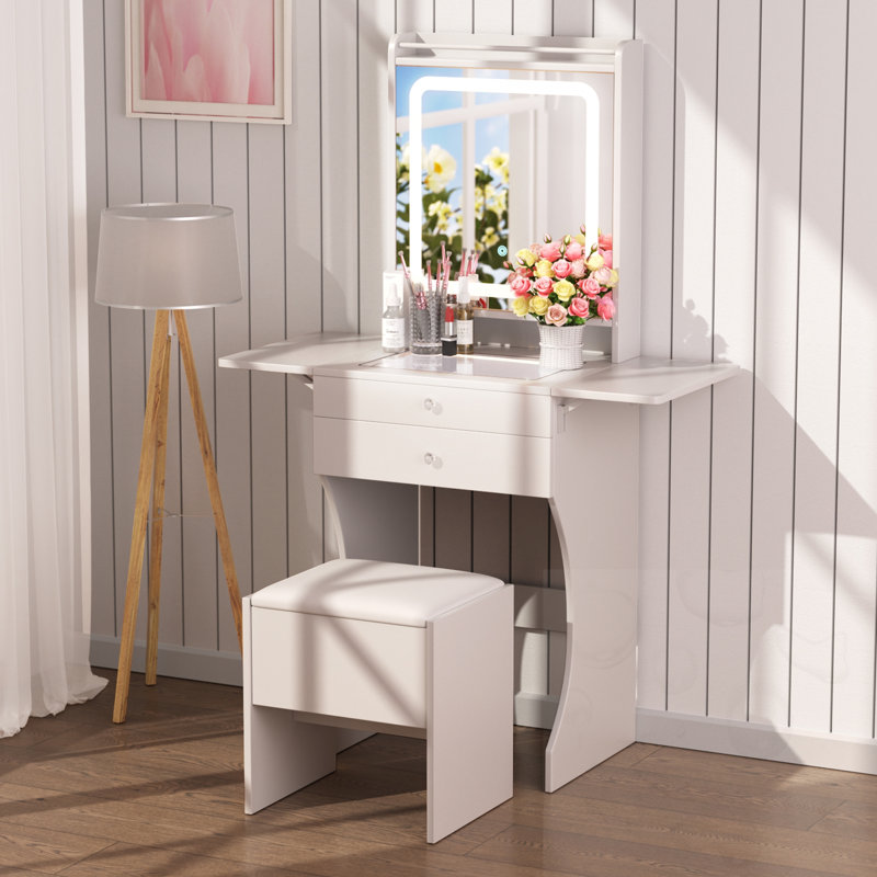 Ensemble de coiffeuse avec tabouret, tiroirs compartimentés et tables d'appoint pliables