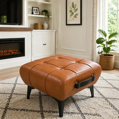 Repose-pieds en cuir de haute qualité, équipé de poignées portatives et de pieds en métal, repose-pieds carré minimaliste moderne