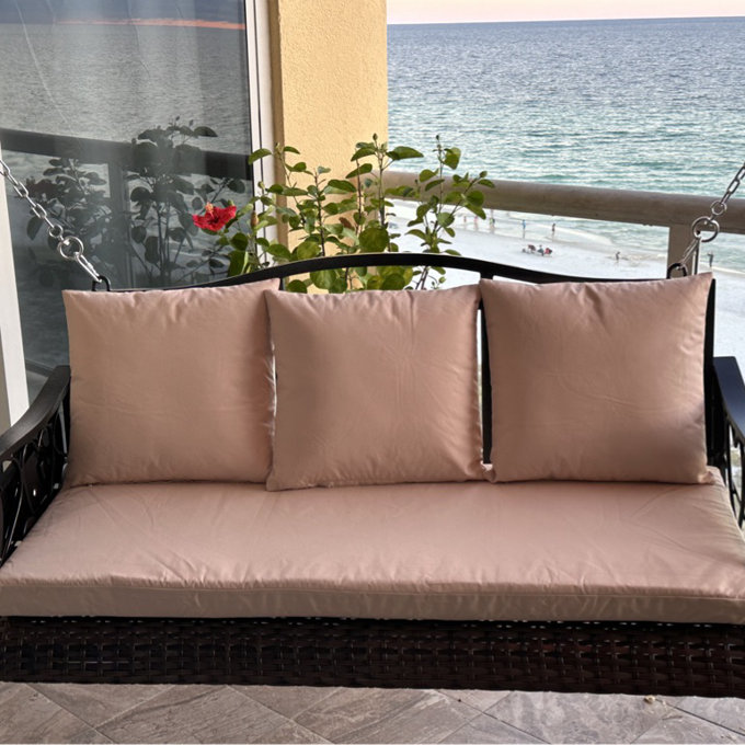 Outdoor Porch Swing, All-Weather Rattan Wicker with Steel Chains & Cushions