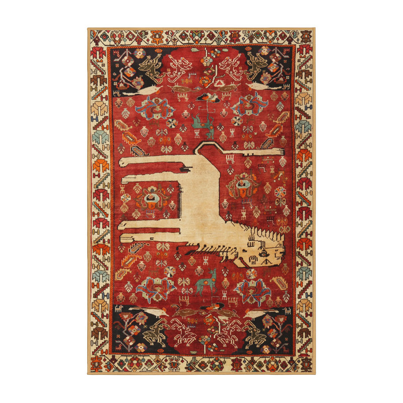Tapis traditionnel orange / beige, Rectangle 5 pi x 7 pi