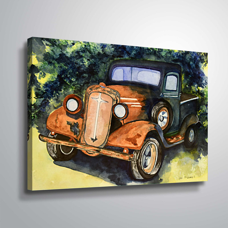 Imprimé à l’huile de vieilles voiture, H 18 po x l 24 po x P 2 po, Toile tendue
