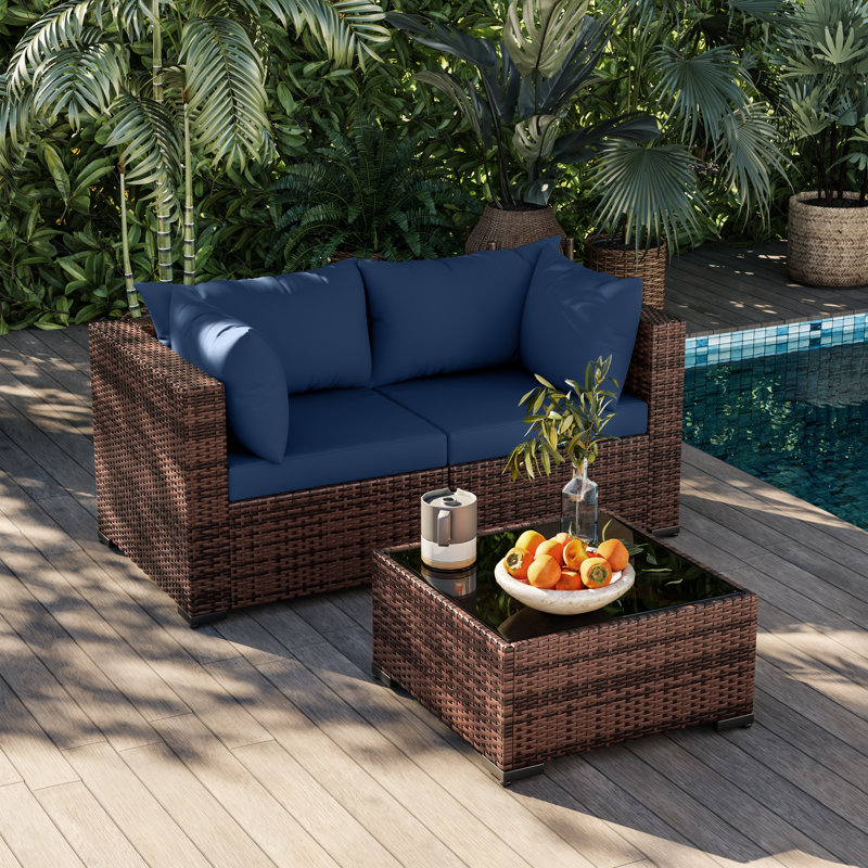 2-Person Outdoor Seating Group With Coffee Table, Navy