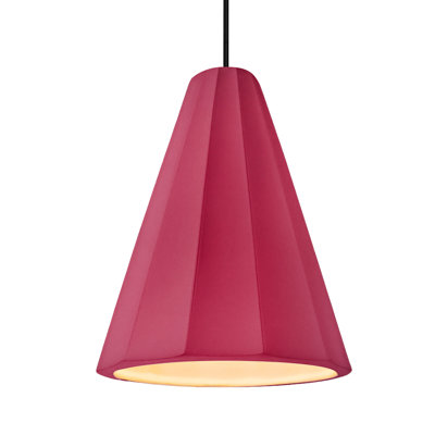 Radiance - Fluted 1-Light Pendant - Cerise - Matte Black - 9"W x 13"H - Dedicated LED - Black Cord