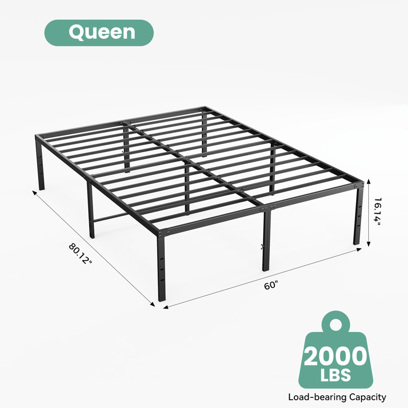 Cadre de lit plateforme en métal noir Carlisa 12"/14"/16"/18" avec support à lattes en acier, aucun sommier requis, Grand lit