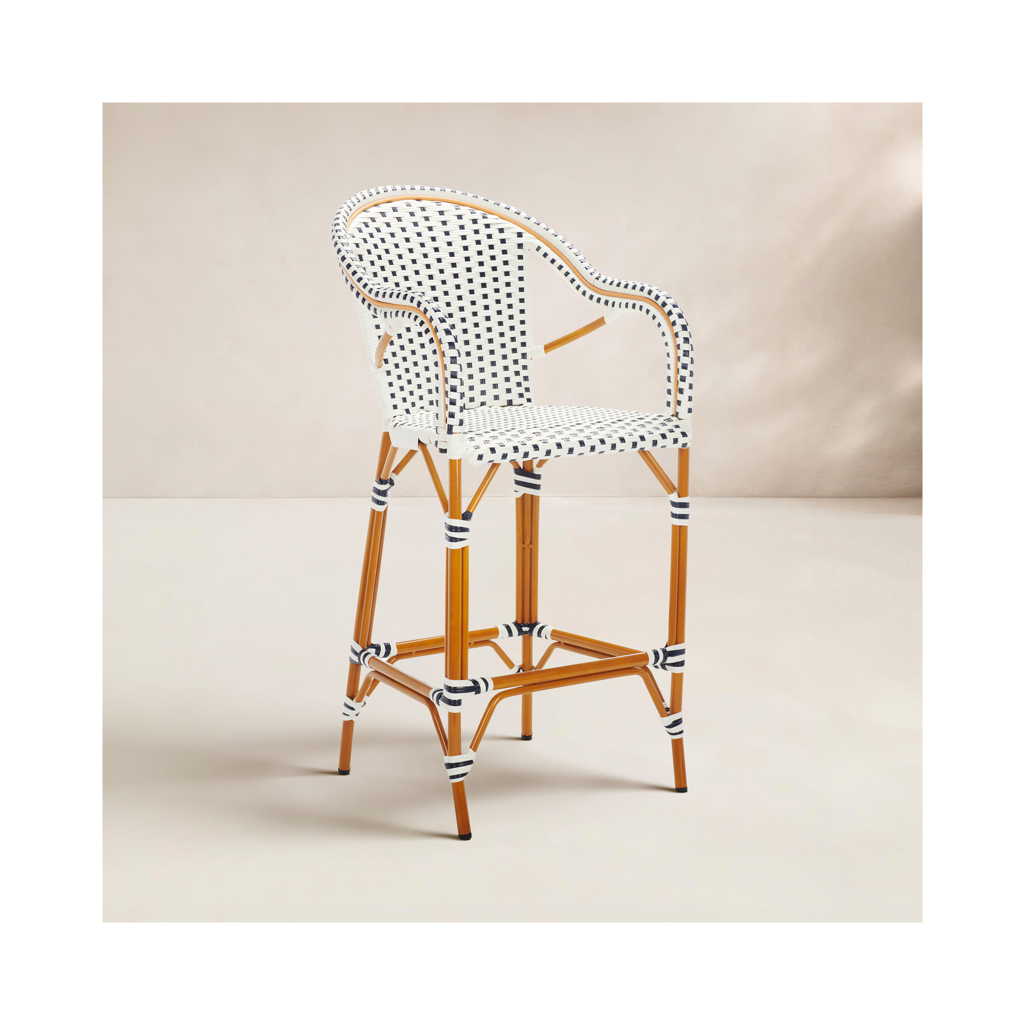 Popplewell 46.5'' Aluminum Outdoor Bar Stool, White/Navy