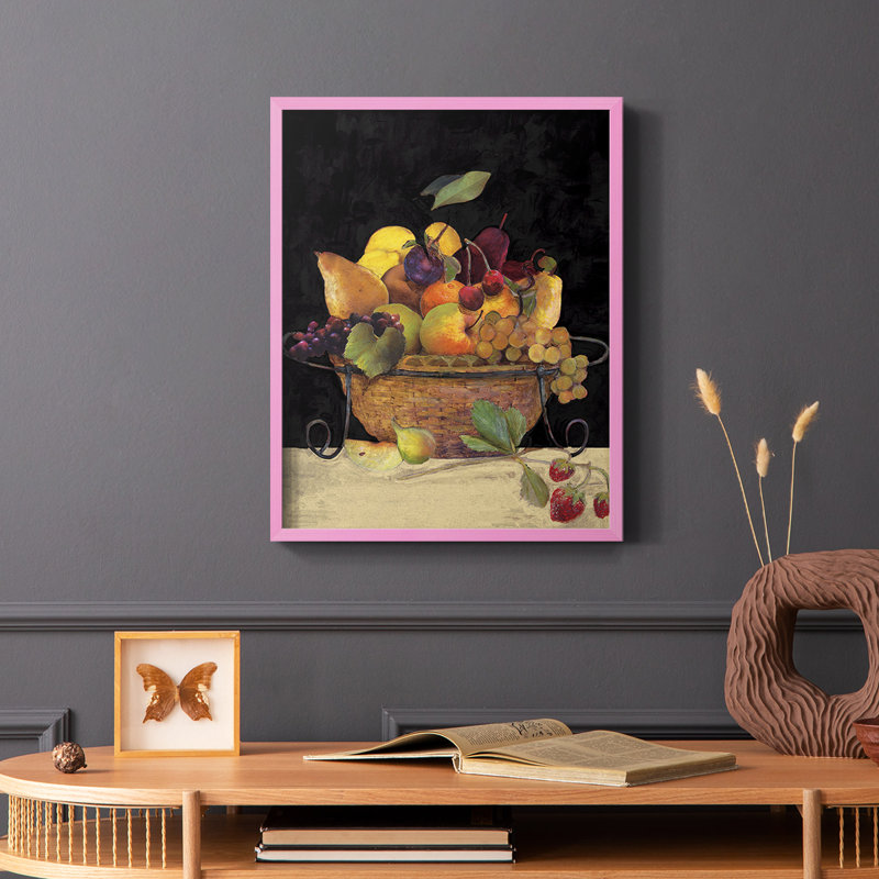 «Fruit Basket II Revisit», reproduction encadrée - bois massif, H 10 po x l 8 po, Rose