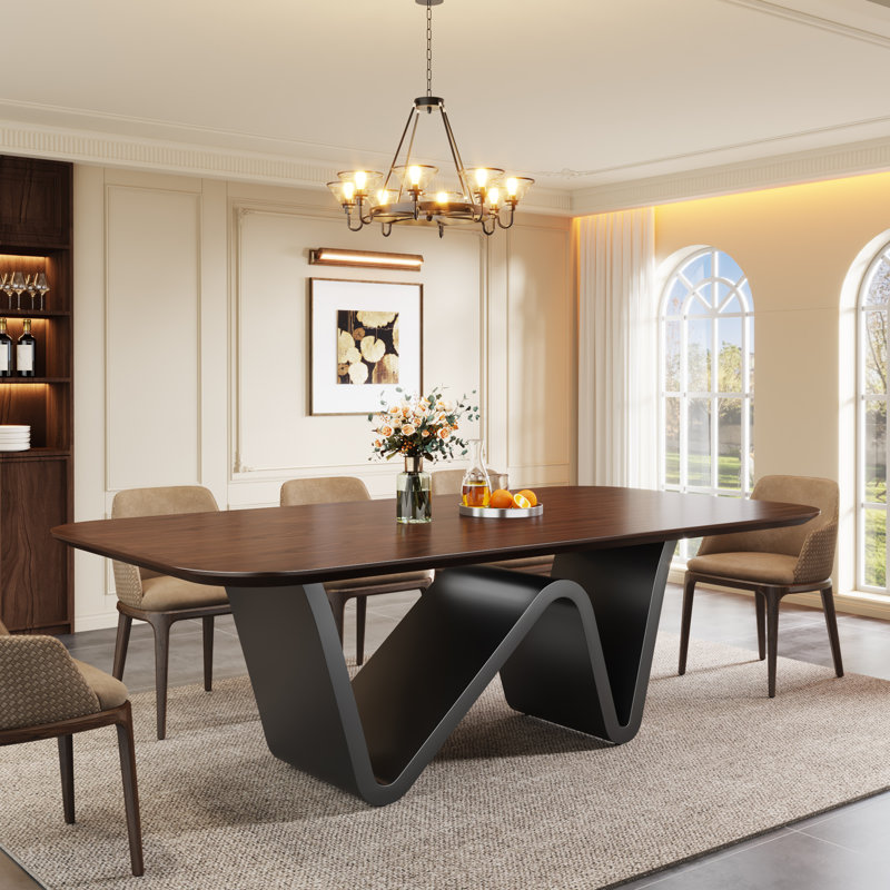 Claraville 78.74" Luxury Rectangle Dining Table with Metal Base for 8-10