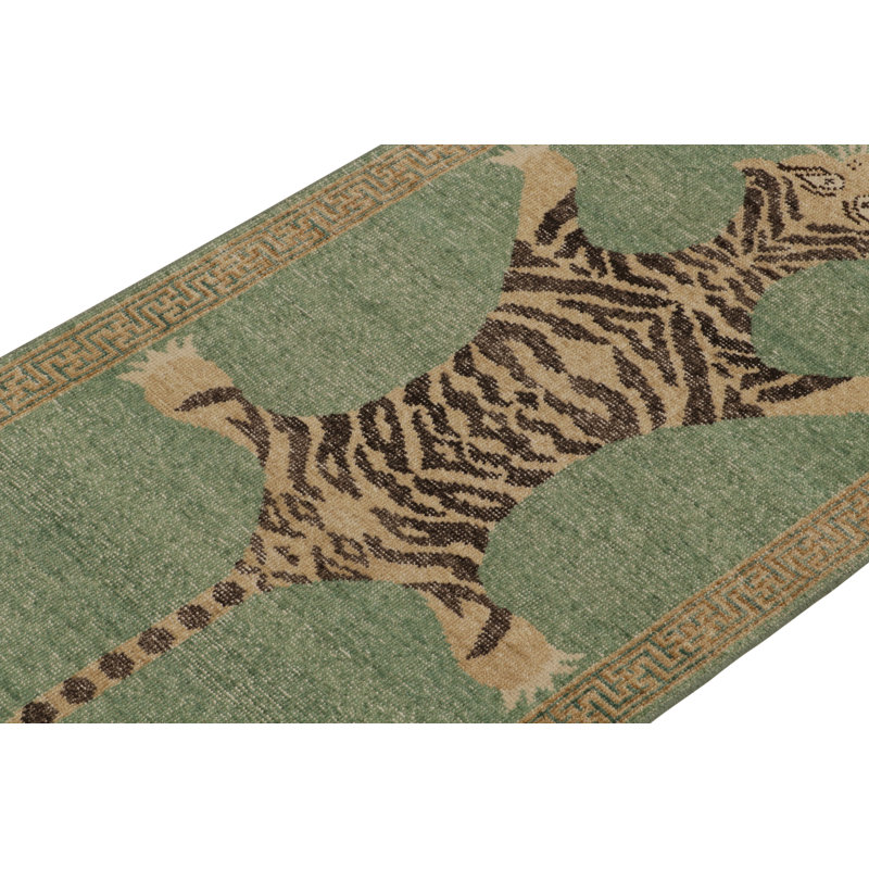 Distressed Homage Hand Knotted Wool Animal Print Area Rug, Runner 3' x 14'