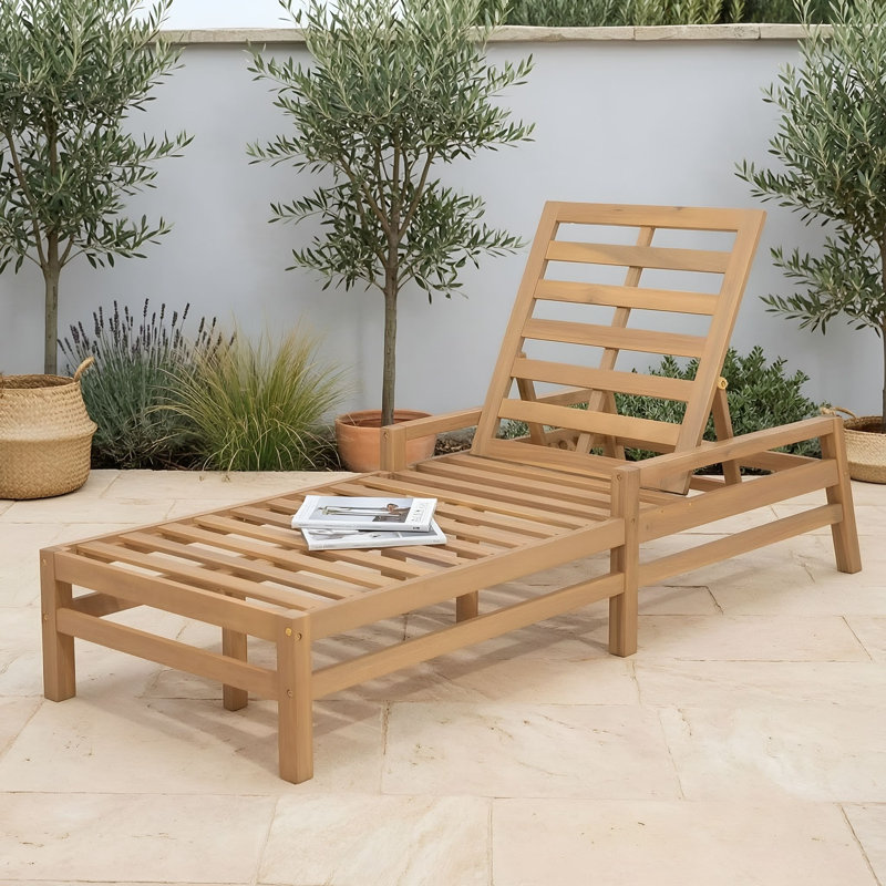Chaise longue d'extérieur réglable en bois d'acacia à 5 positions avec coussins épais, fauteuil inclinable pour piscine ou balcon