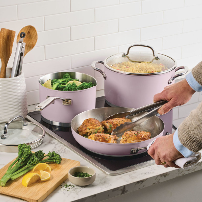 Kitchenaid Color-Finished Stainless Steel 3-Ply Base Cookware Set, 11-Piece, Agave, Purple