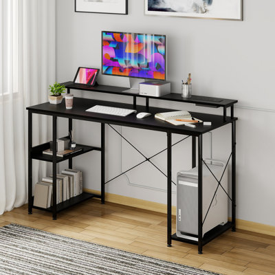 Steel Computer Desk with Built-In Electrical Outlet