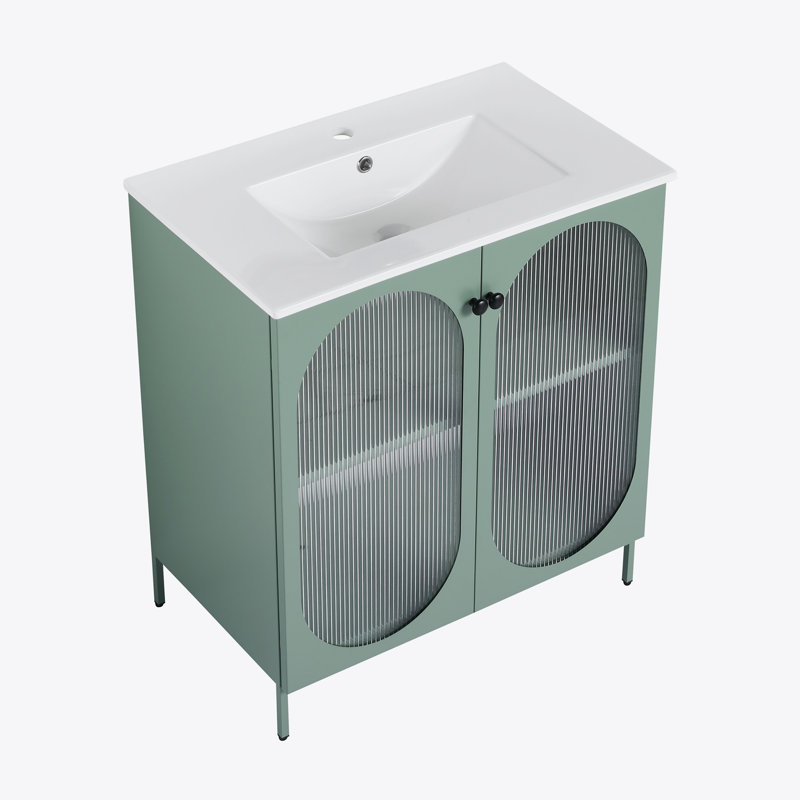 Meuble-lavabo autoportant de 30 po avec lavabo en céramique, Bleu sarcelle